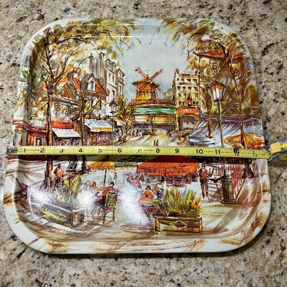 Vintage Daher Decorative Ware Tin Tray - French Cafe Scene 13.5 inch square - Picture 7 of 10